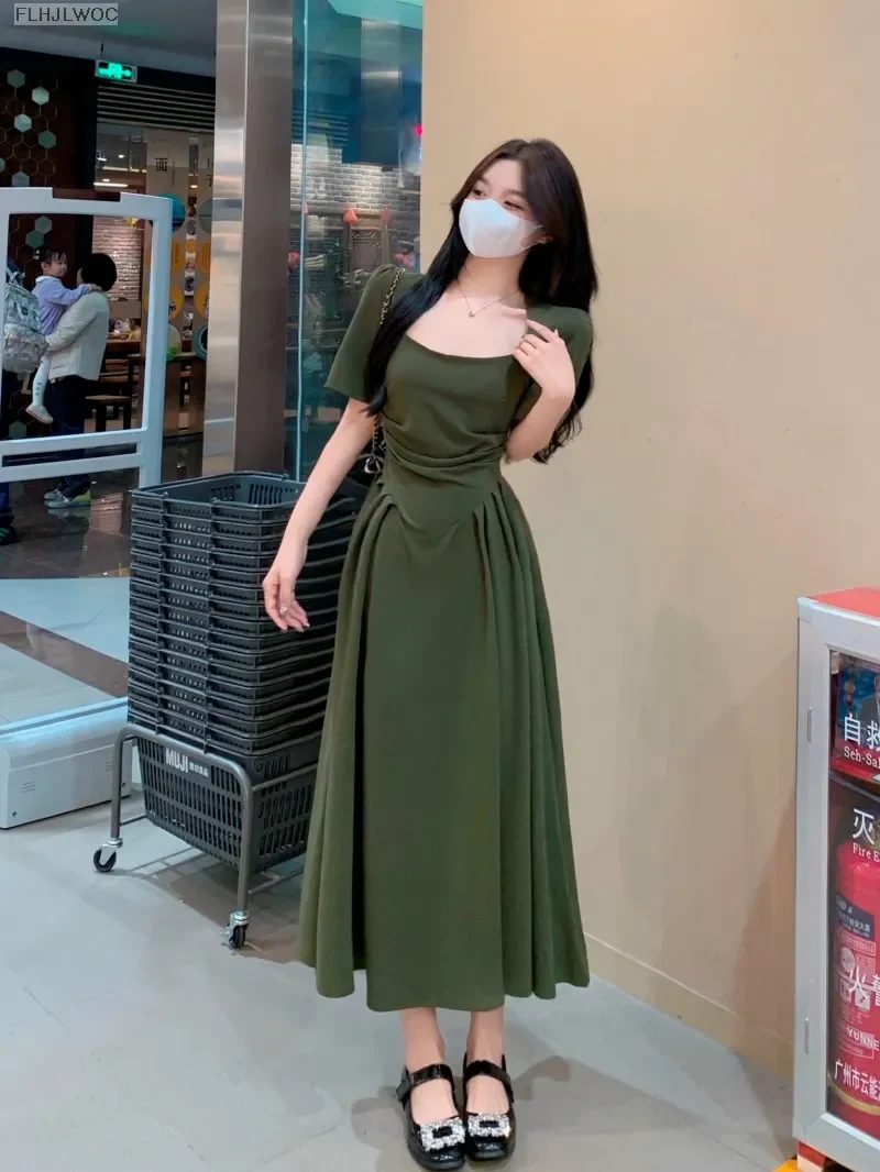 Long Dresses Women's Maxi Dress Square Neck Elegant Green prom dress fg4685 - Image 3
