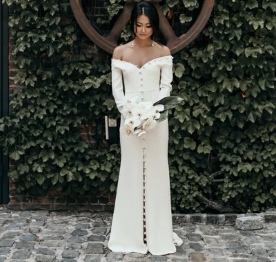 Elegant Off White Unique Wedding Dress Long Bridal Gown   fg7557 - Image 4
