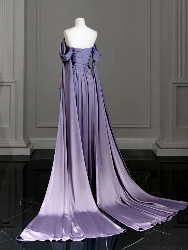 Elegant Purple Satin Prom Dress, Draped Bodice Formal Party Dress fg3961 - Image 2