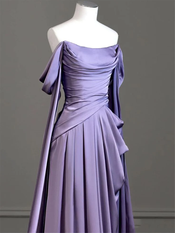 Elegant Purple Satin Prom Dress, Draped Bodice Formal Party Dress fg3961 - Image 3