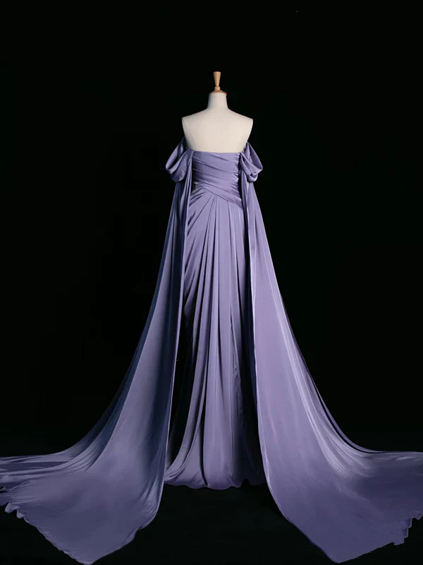 Elegant Purple Satin Prom Dress, Draped Bodice Formal Party Dress fg3961 - Image 4