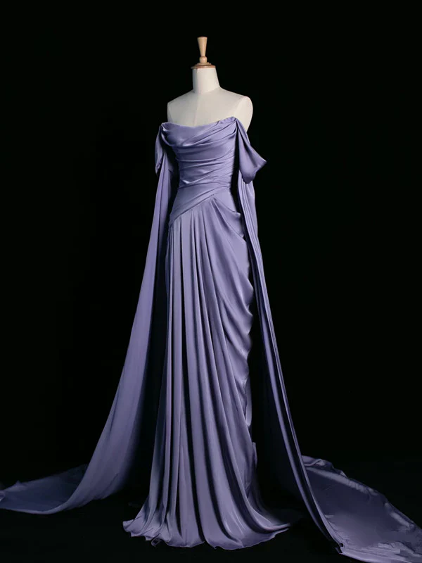 Elegant Purple Satin Prom Dress, Draped Bodice Formal Party Dress fg3961 - Image 5