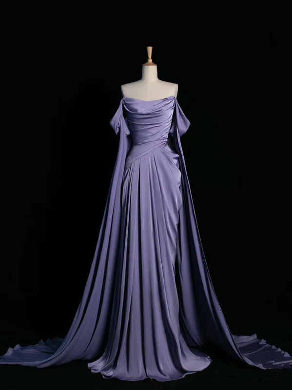 Elegant Purple Satin Prom Dress, Draped Bodice Formal Party Dress fg3961 - Image 6