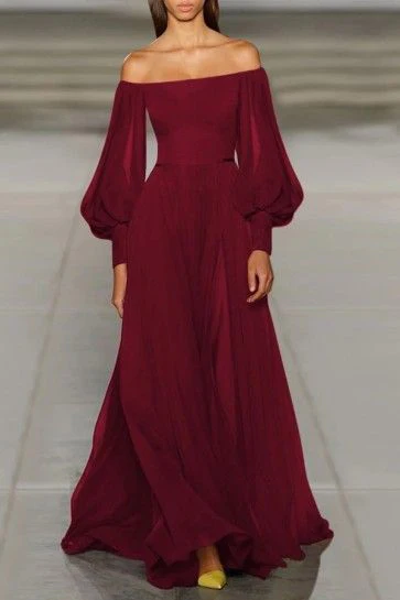 Elegant Sexy Strapless Tube Top Solid Color Lantern Sleeve Chiffon Dress    fg2860 - Image 2