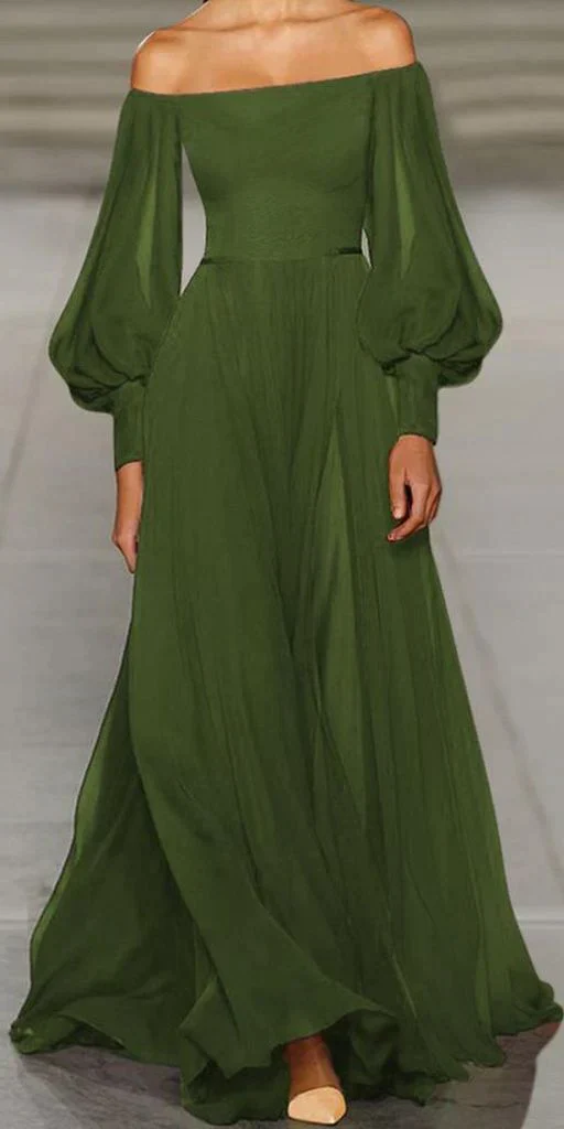 Elegant Sexy Strapless Tube Top Solid Color Lantern Sleeve Chiffon Dress    fg2860 - Image 3