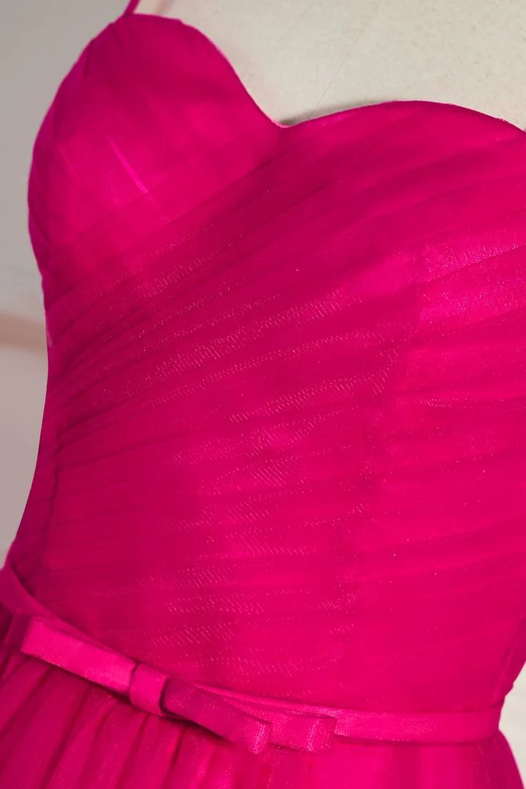Fuchsia Straps A-line Tulle Tea-Length Prom Dress     fg4644 - Image 3