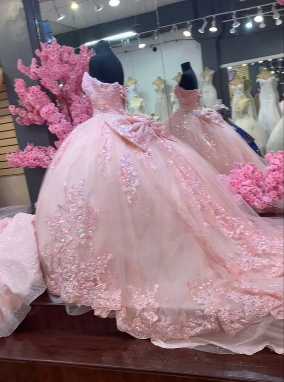 Glamorous Pink Tulle Lace Ball Gown,Pink Sweet 16 Dress fg5577 - Image 2