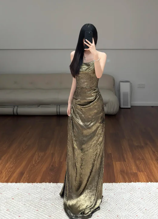 Gold Sheath Evening Dress Birthday Outfit Prom Party Dress fg8608