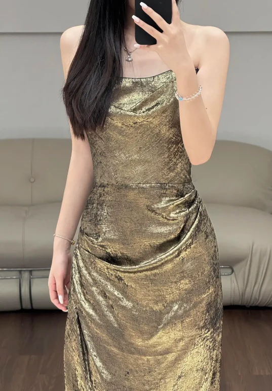 Gold Sheath Evening Dress Birthday Outfit Prom Party Dress fg8608 - Image 2