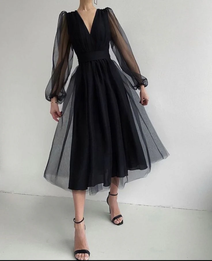 Graduation dress Short A Line Prom Dresses V Neck Long Puff Sleeve Tulle Formal Wedding Evening Party Dresses For Graduation fg2856 - Image 8