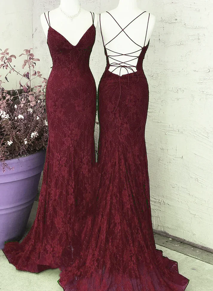 Green Lace Mermaid Straps Long Party Dress, Green Lace Wedding Party Dress fg4280 - Image 2