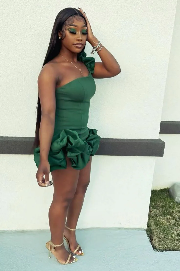 Green One Shoulder Homecoming Dress Short Evening Dress Cocktail Dresses Short Party Dress fg7970