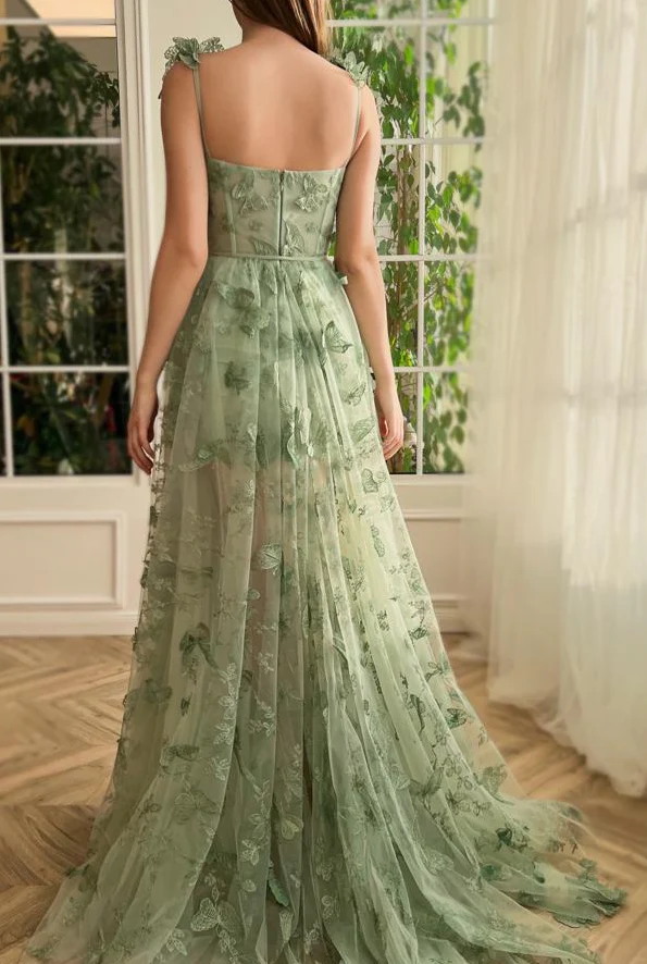 Green Tulle Butterfly Long Prom Dress      fg3594 - Image 2