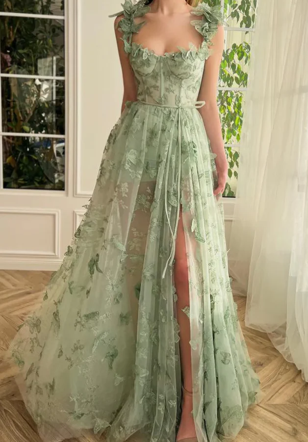 Green Tulle Butterfly Long Prom Dress      fg3594 - Image 3