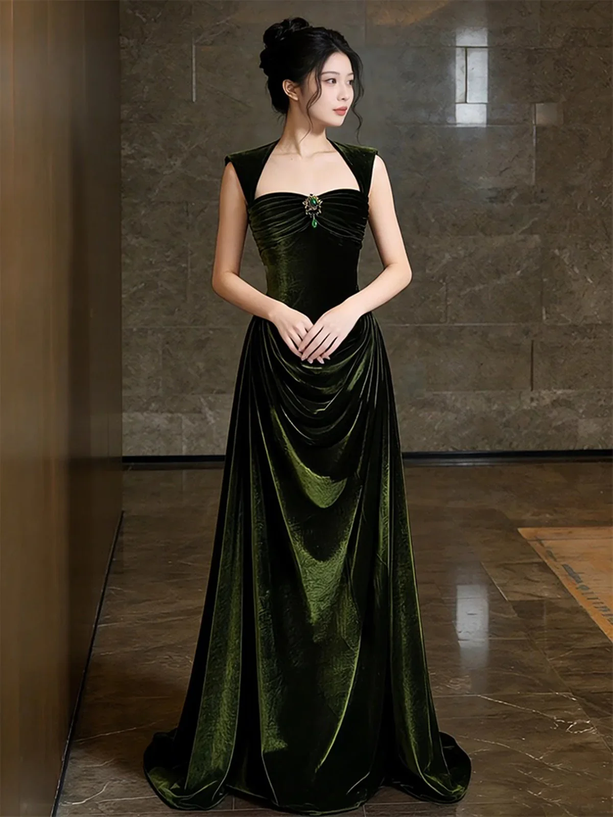 Green Velvet Sweetheart Long Prom Dress, Green Velvet Wedding Party Dress Formal Dress fg8721