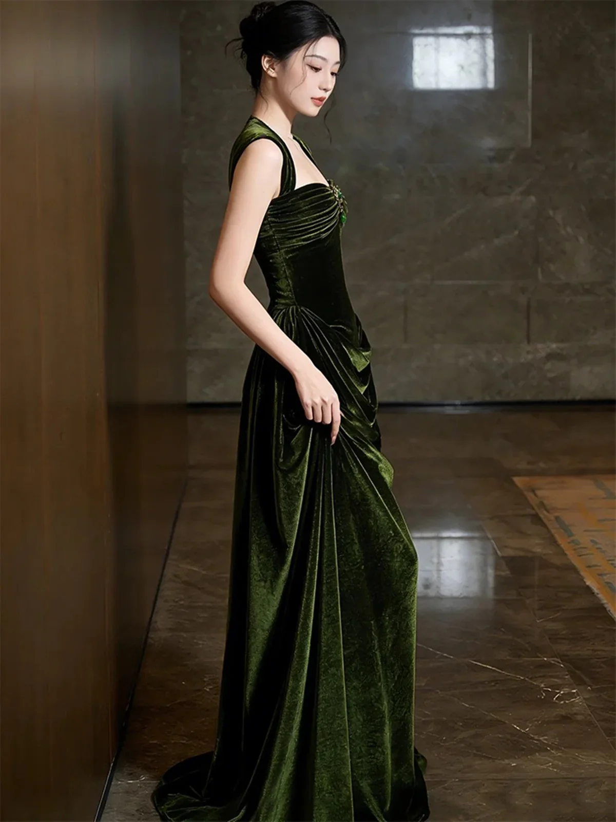 Green Velvet Sweetheart Long Prom Dress, Green Velvet Wedding Party Dress Formal Dress fg8721 - Image 2