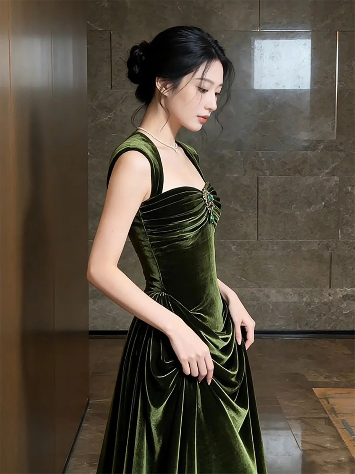 Green Velvet Sweetheart Long Prom Dress, Green Velvet Wedding Party Dress Formal Dress fg8721 - Image 3