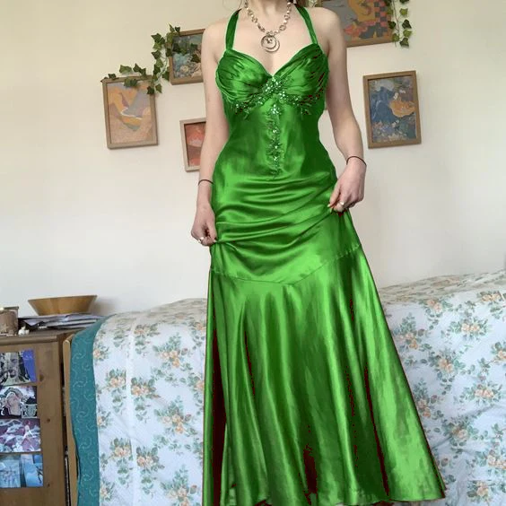 Halter A Line Satin Long Prom Dress Vintage Formal Party Dress fg5843 - Image 6