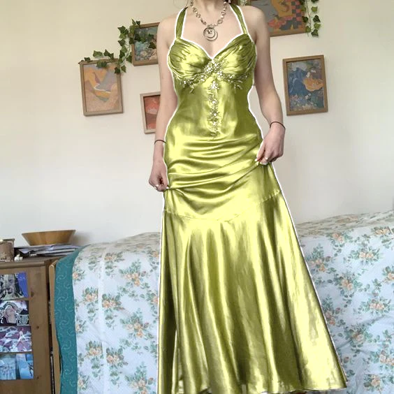 Halter A Line Satin Long Prom Dress Vintage Formal Party Dress fg5843 - Image 7