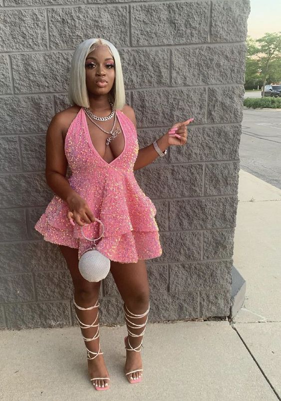 Halter Neckline Short Homecoming Dress Sequins Party Dress New Arrival Party Dress    fg110 - Image 3