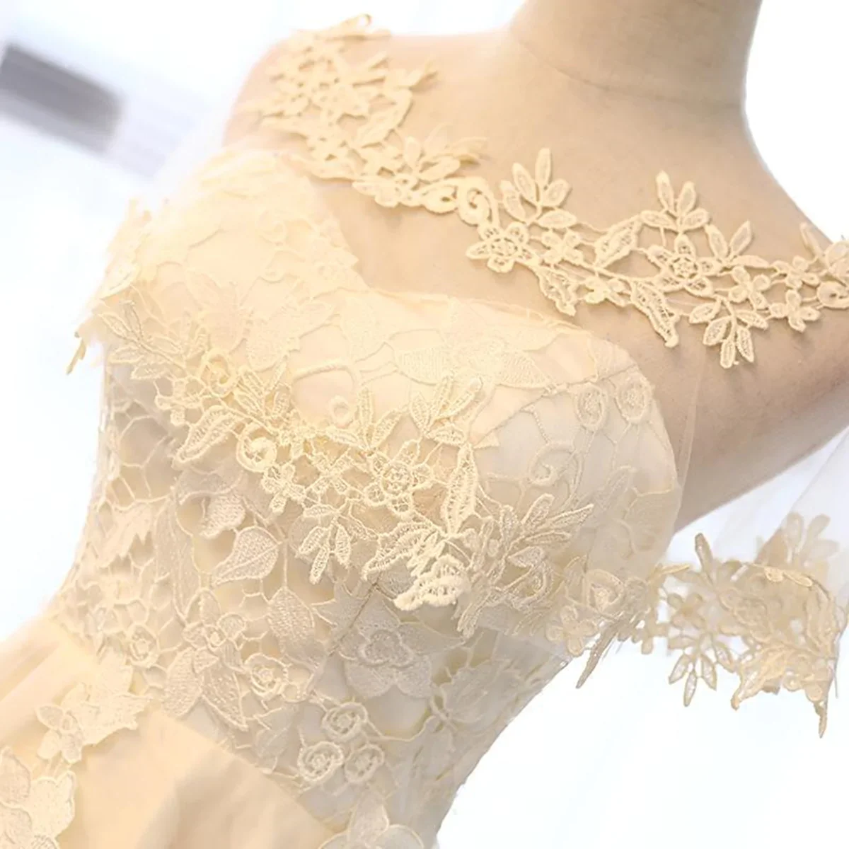 High Low Short Light Champagne Lace Prom Dresses, High Low Light Champagne Lace Homecoming Dresses, Champagne Lace Formal Evening Dresses fg2199 - Image 3