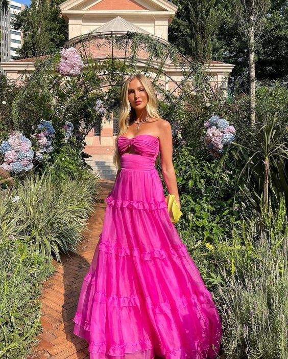 Hot Pink Formal Occasion Dress Sweetheart Organza Long Party Dress Tiered Sleeveless Sexy Evening Gowns fg4461 - Image 2
