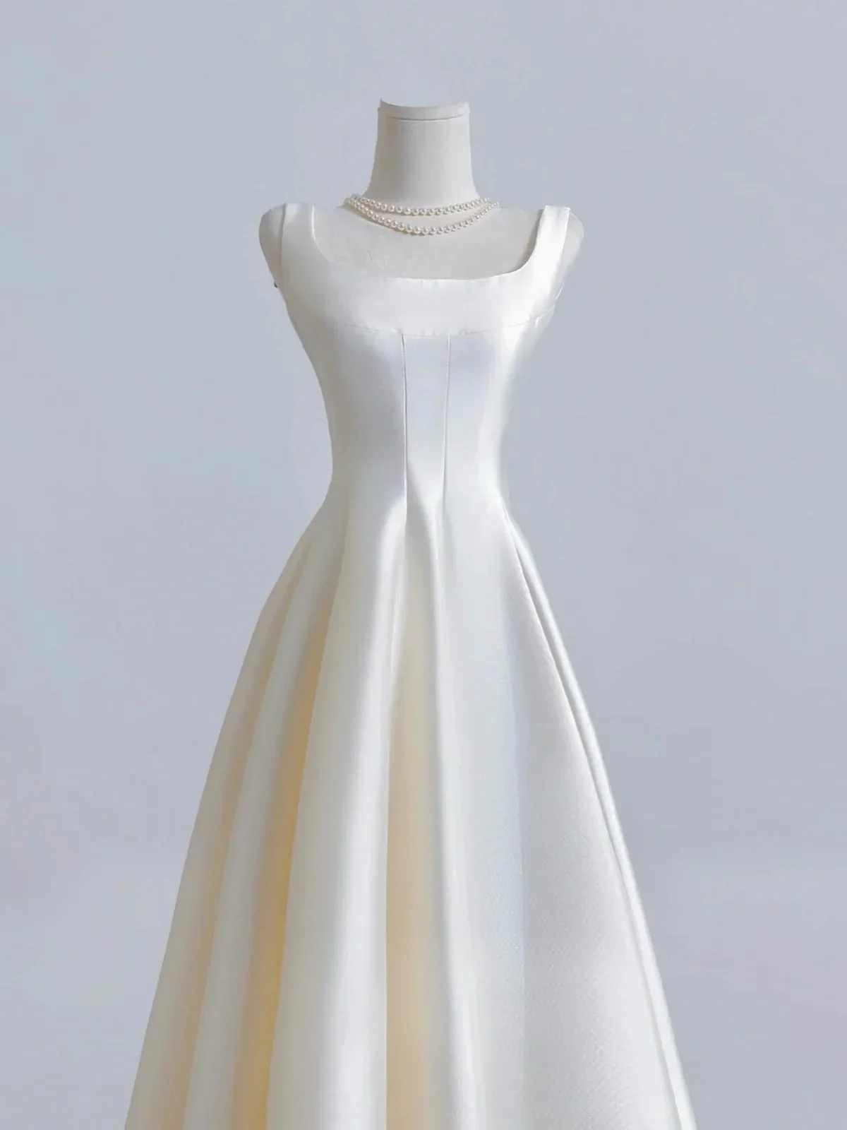 Ivory Satin Tea Length Simple Style Wedding Party Dress, Ivory Satin Prom Dress Formal Dress fg8731 - Image 3