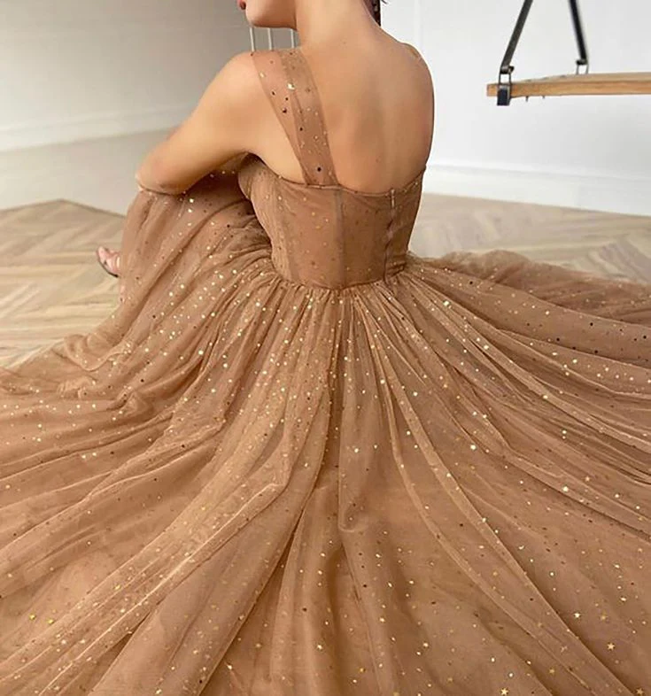 Khaki Vintage Tea Length Sweetheart Tulle Prom Dress       fg3670 - Image 2