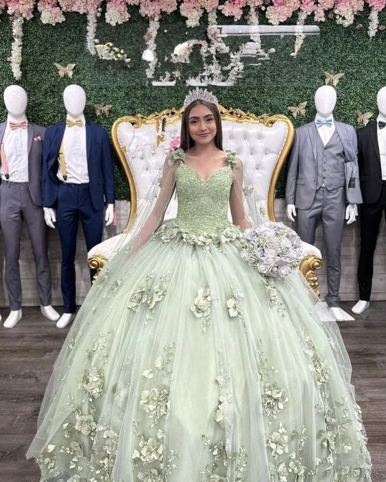 Light Green Ball Gown Quinceanera Dresses High Quality 15 Party Dresses 3D Flower Princess Quinceanera Dresses fg4353 - Image 2