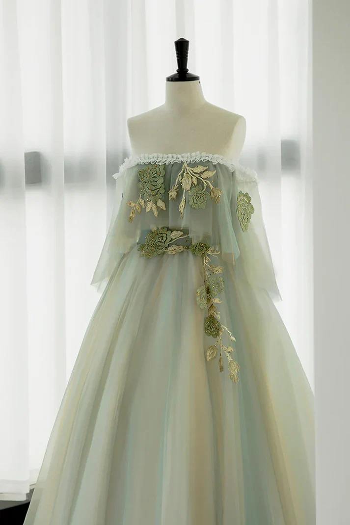 Light Green Strapless A-line Tulle Prom Dress,Unique Evening Dresses fg8574 - Image 2
