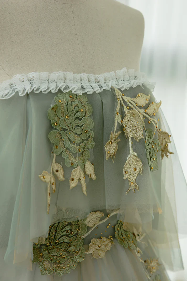 Light Green Strapless A-line Tulle Prom Dress,Unique Evening Dresses fg8574 - Image 3