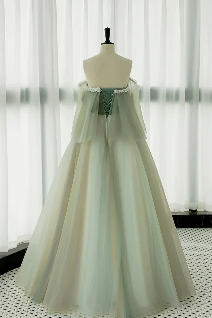 Light Green Strapless A-line Tulle Prom Dress,Unique Evening Dresses fg8574 - Image 4