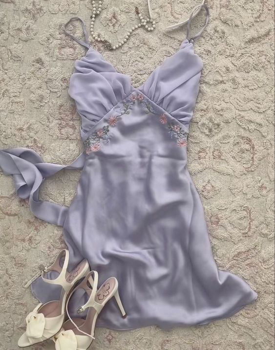 Light Purple V Neck Homecoming Dress,Sexy Party Dress       fg5579 - Image 2