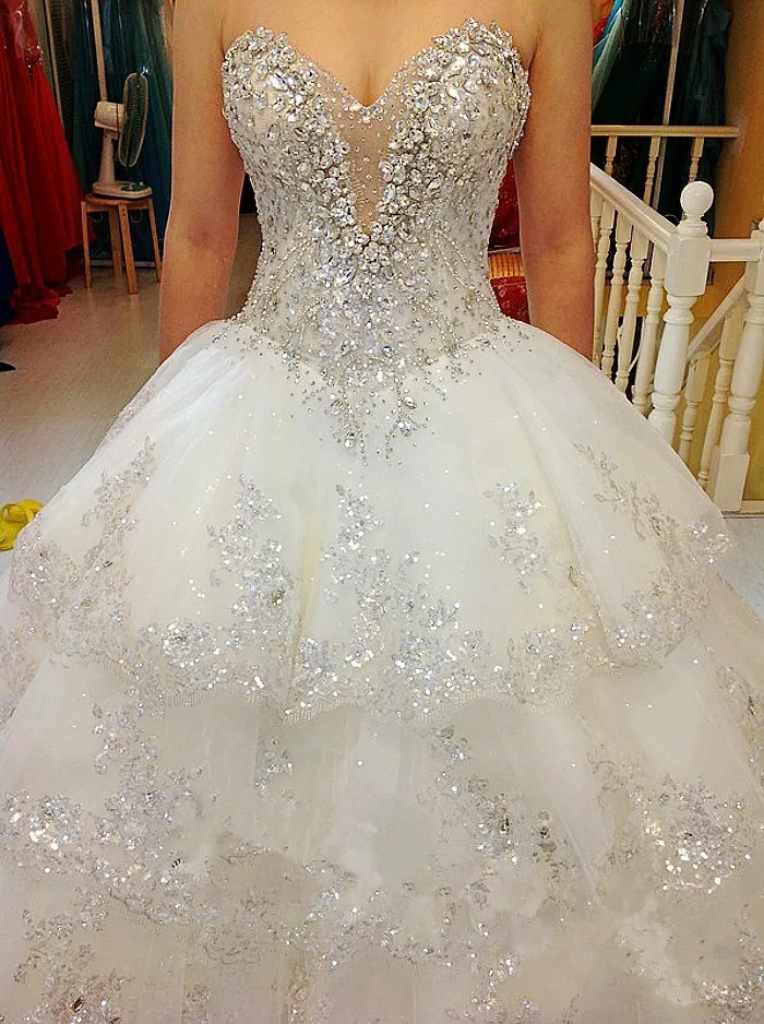 Luxury Ball Gown Fluffy Wedding Dresses Plus Size Tulle Lace Crystal Diamond Wedding Gowns     fg4424 - Image 3