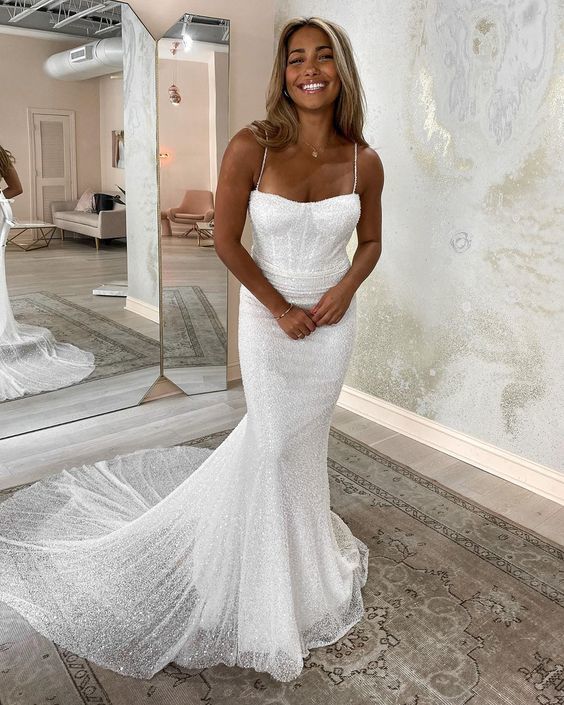 Mermaid Sequins Wedding Dresses,Sexy Bridal Gowns,Custom Made Wedding Dress fg3056