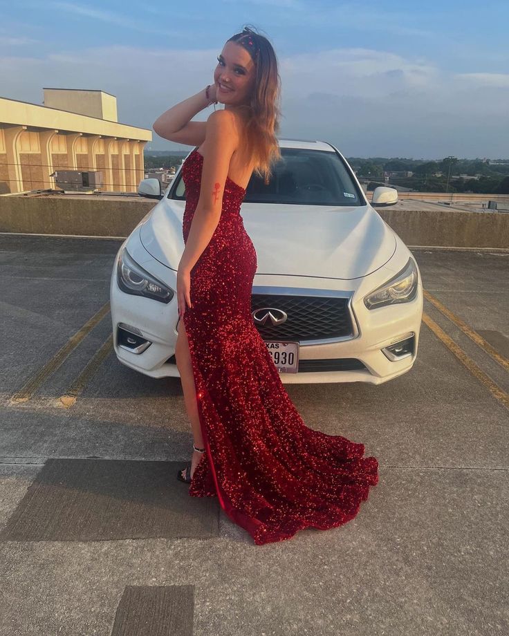 Mermaid Sweetheart Dark Red Long Prom Dresses with Slit       fg4695 - Image 2