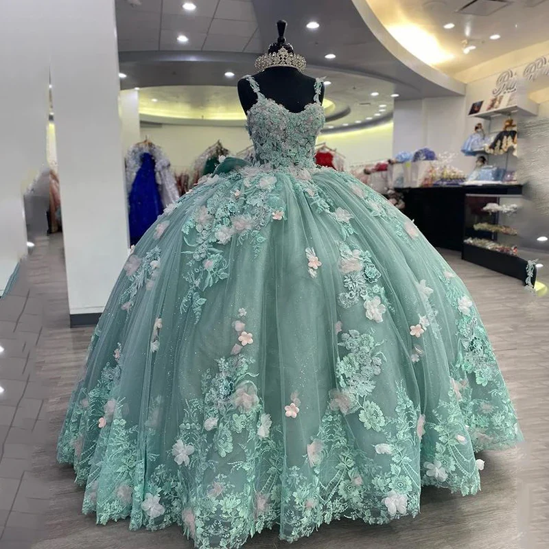 Green Princess Ball Gown Quinceanera Dresses With Bow Appliques Sweet 16 Dress Vestidos De 15 anos    fg4586 - Image 2
