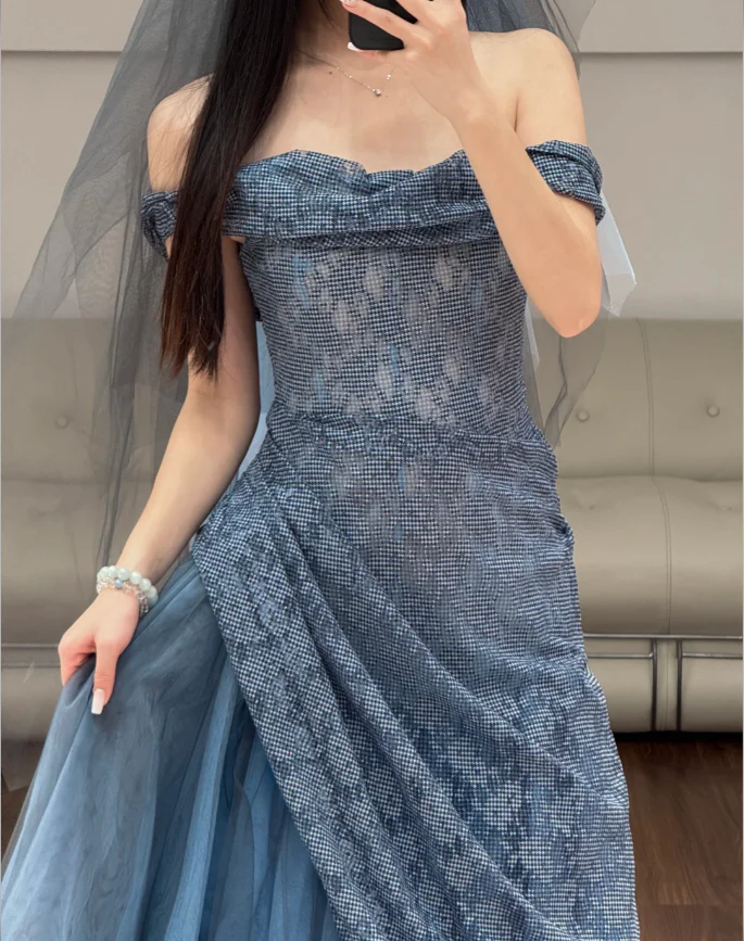Navy Blue Tulle Prom Dress Evening Dress Birthday Dress fg8613 - Image 2