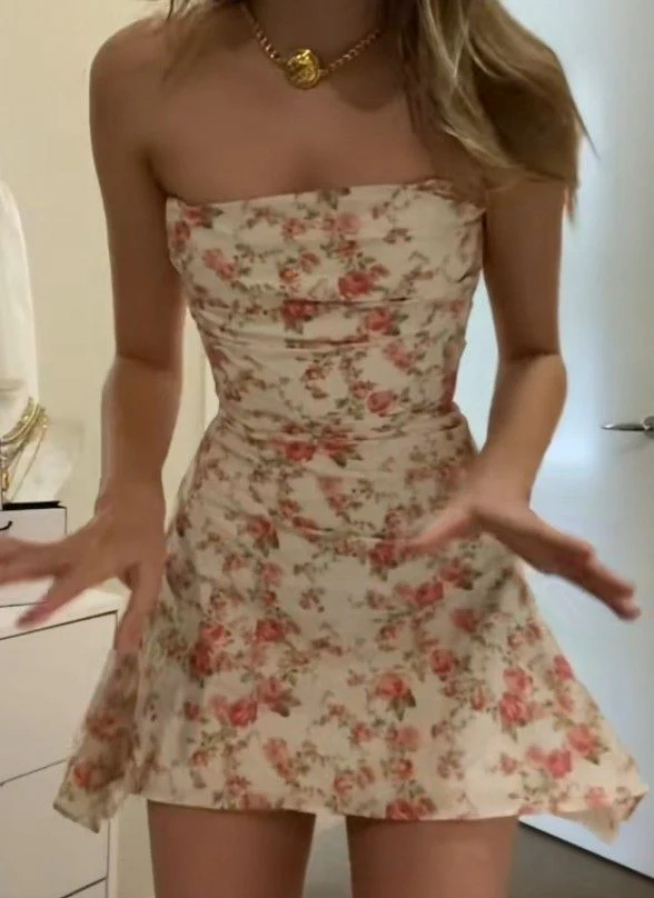 New Arrival Strapless Floral Print Homecoming Dress Party Dress     fg7556 - Image 2