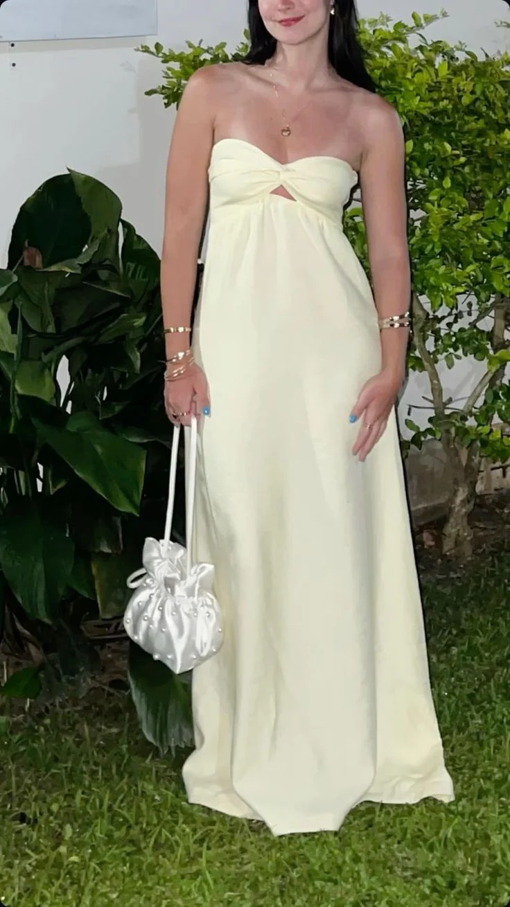 New Arrive A Line Pale Yellow Party Dress Evening Dress Long Prom Dresses fg7858