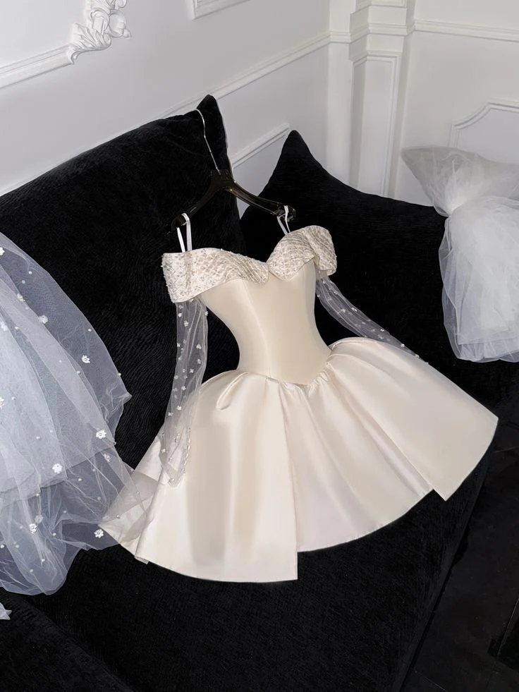 Off Shoulder Short Prom Dress Homecoming Dress Short Wedding Party Dress    fg7677 - Image 2