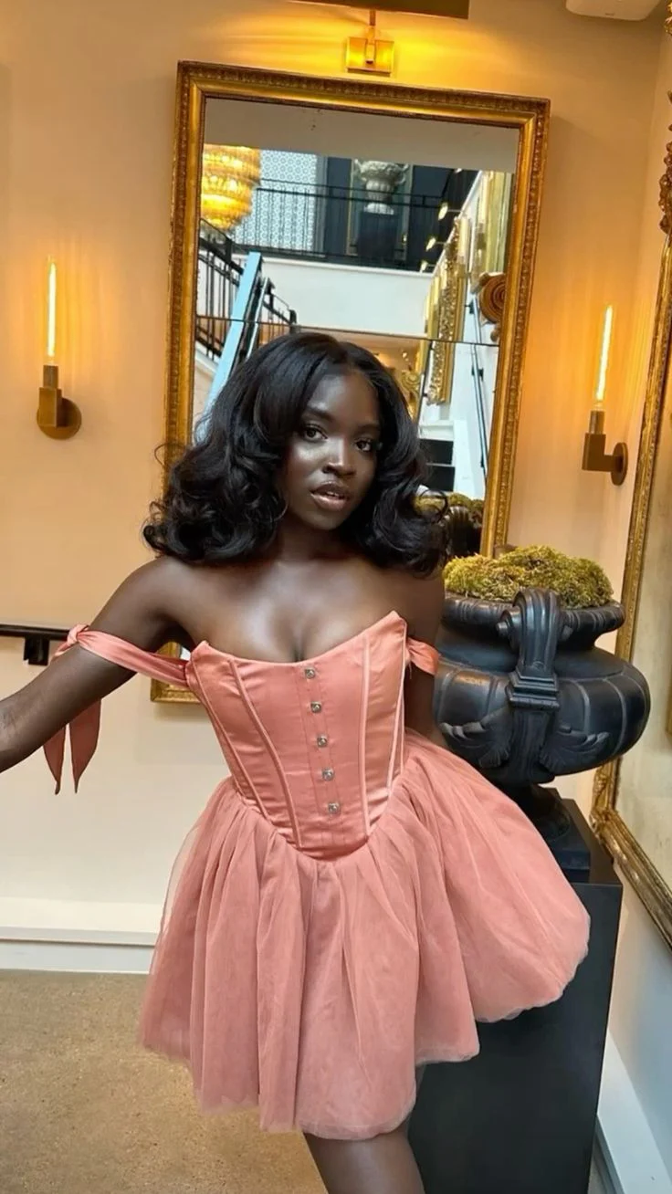 Off The Shoulder Birthday Dress Pink Homecoming Dress Short Party Dress fg7714 - Image 2