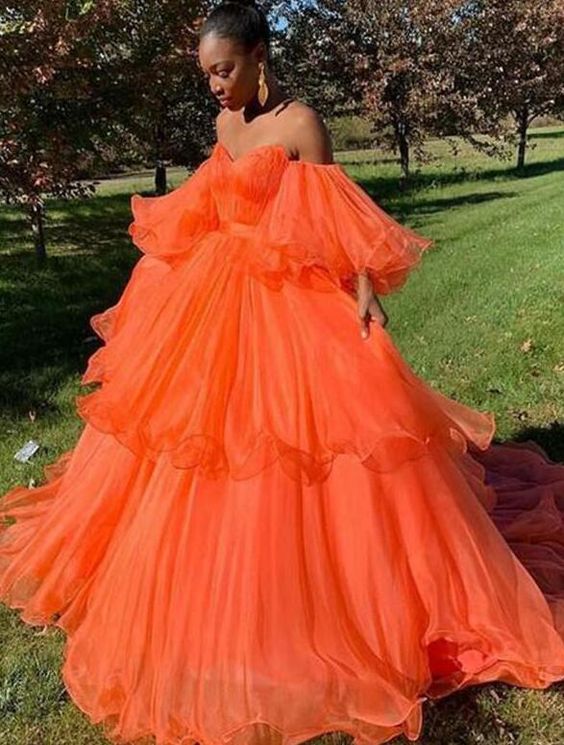 Off The Shoulder Orange Ball Gown Party Dresses fg2962
