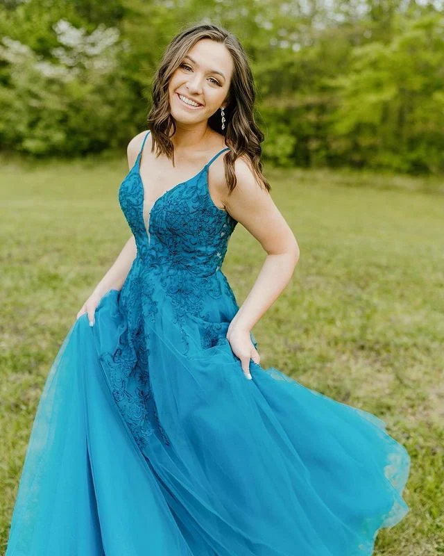 Open Back Tulle Long Prom Dress with Appliques and Beading,Formal Dress,Evening Dress    fg4610 - Image 2