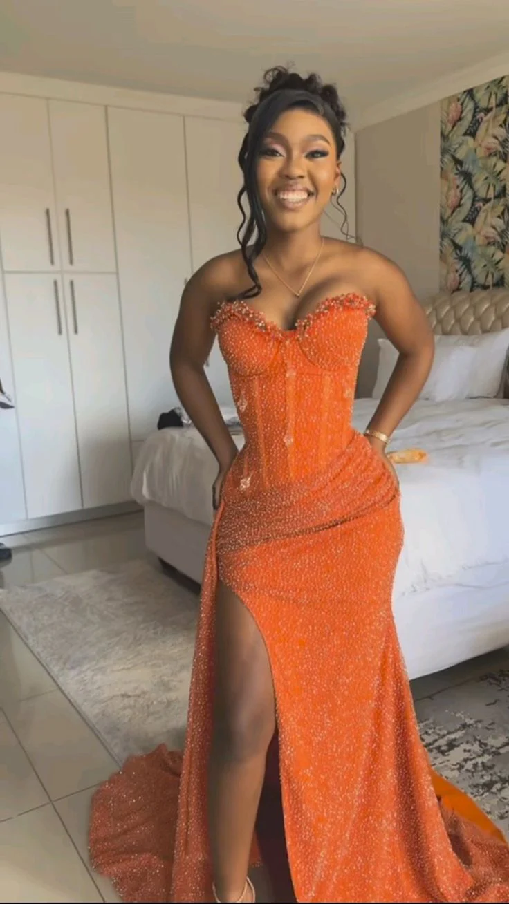 Orange Mermaid Long Prom Dress Evening Party Dresses fg7649 - Image 2
