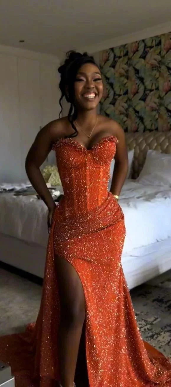 Orange Mermaid Long Prom Dress Evening Party Dresses fg7649 - Image 8