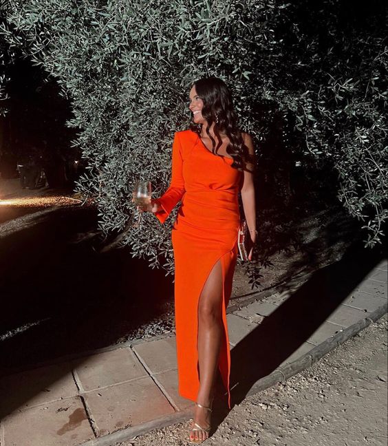 Orange One Shoulder Party Prom Dress Fashion Evening Gown    fg4677 - Image 2