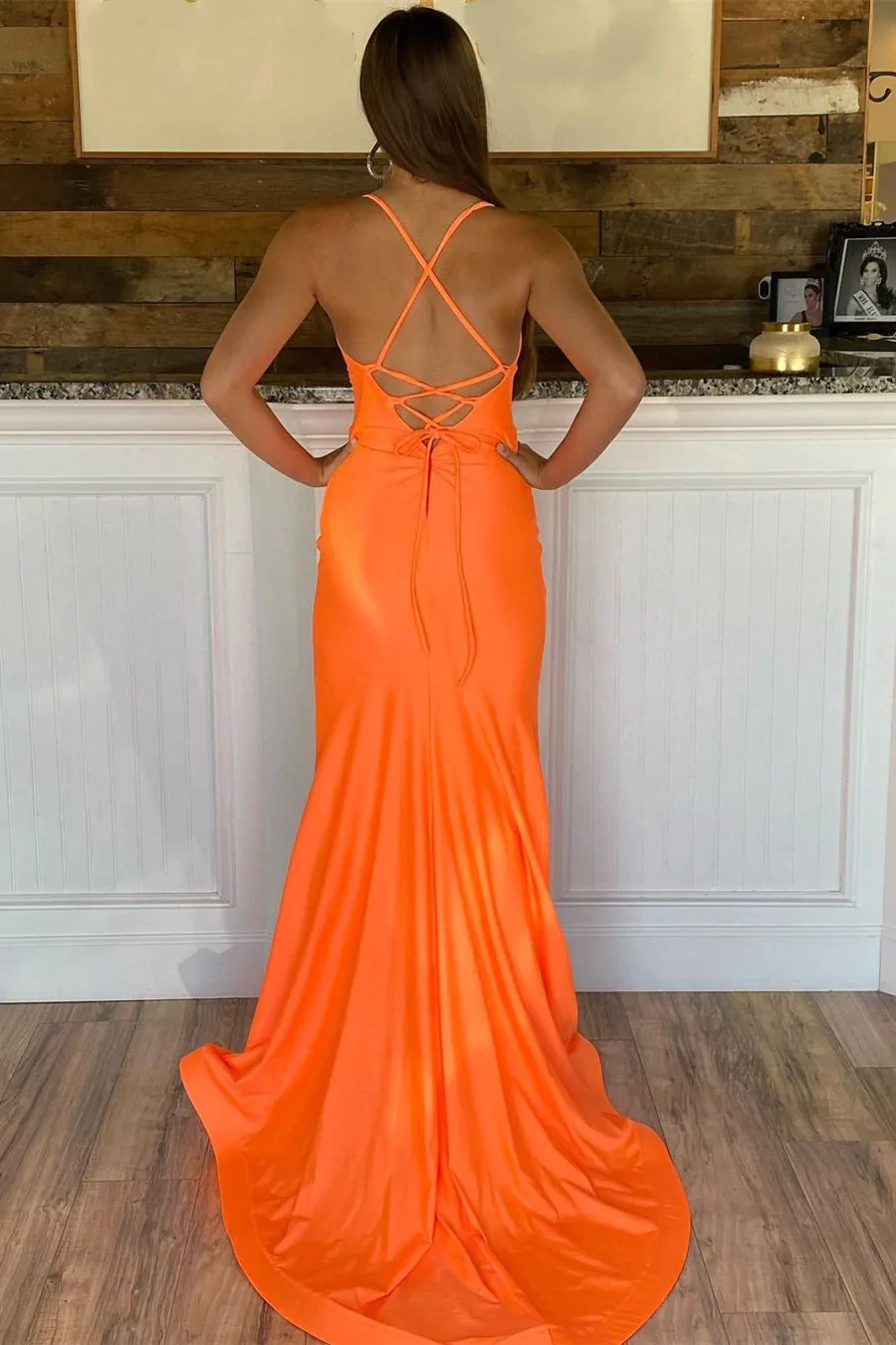 Orange Straps Satin Mermaid Long Prom Dress    fg2800 - Image 2