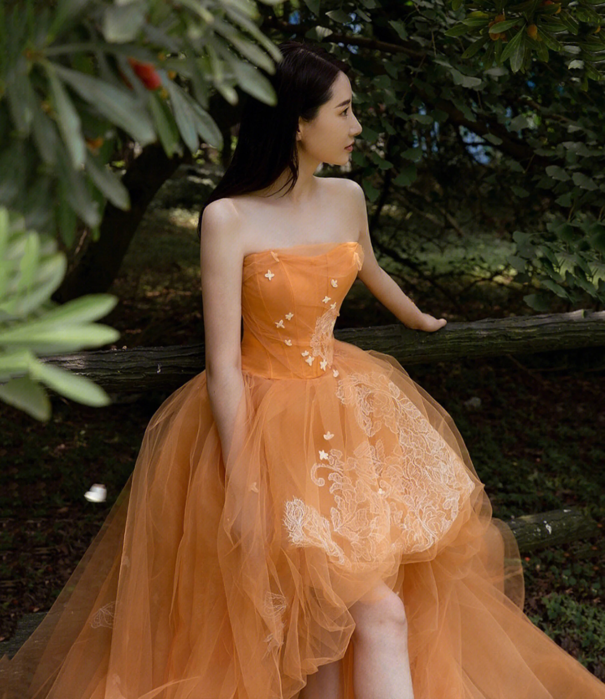 ORANGE TULLE LACE HIGH LOW PROM DRESS EVENING DRESS fg5549 - Image 3
