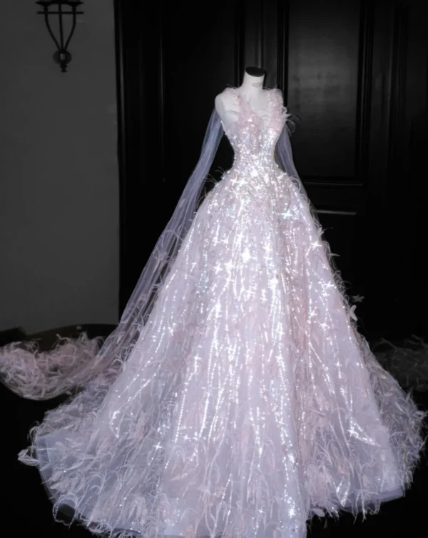 Pink Feather Prom Party Dress Sweet 16 Birthday Gowns fg8673